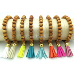 BRH1096 Fashion wooden beads suede tassel bracelet,wood beads bracelet with tassel charm