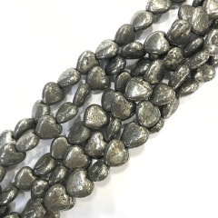 PB1082 natural fool's golden pyrite puffy heart beads,gemstone heart shape beads