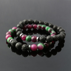 BN5024 new matching gemstone Yingyang couple bracelet set,Synthetic tourmaline &lava relationship elastic bracelet
