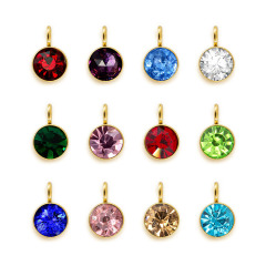 S11083 Tiny Mini Small Minimalist Gold Plated Stainless Steel Rhinestone Crystal Pave Stainless Steel Birthstone Charms