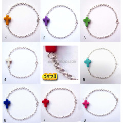 BR0054 Multicolor Stone Cross Chain Bracelet,Sideways Stone Cross Bracelet