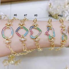 BC1333  Fashion Popular Rainbow colored Cubic zirconia CZ heart star moon butterfly  Charm  Adjustable Bracelets