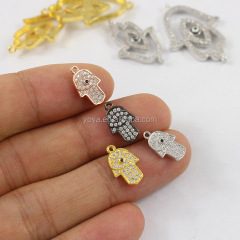 CZ6738 Hot Sell New Style Zircon Hamsa Hand Charm Pendant, Mini Pave Evil Eyes Charm Pendant For Gifts