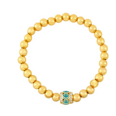 BC1401 Chic Gold Ball Beaded Colorful CZ Paved Enamel Smiley Happy Face Tube Bead Elastic Bracelets for Ladies