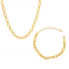 Simple Unique Waterproof Non Tarnish18k Gold Plated Stainless Steel Paperclip Chain Choker Necklace & Bracelet Jewelry Sets