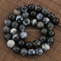 AB0089 Wholesale natural faceted black white crab fire agate beads,black crackle agate beads