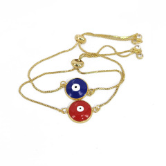 BM1091 Adjustable 18k Gold Plated Rainbow Enamel Multicolor Evil Eyes Spiritual Chain Slide bracelets for Women