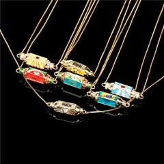 CZ Micro Pave Colorful Enamel Tube Spacer Connector Heart Star Lucky Will Word on Hexagon Shape Charm Pendant Chain Necklace