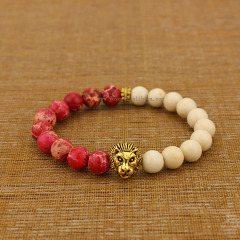 BRA1180 Fashion Imperial jaspe&riverstone gemstone bracelet,lion head elastic bracelet
