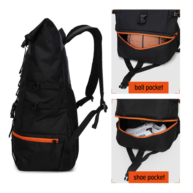 custom outdoor casual roll top sports backpacks with shoe pocket laptop compartment travel camping