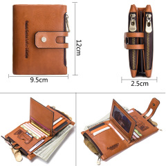 Factory supply double zipper buckle men's Wallet Leather Vintage Crazy Horse cowhide men's bag leisure Wallet