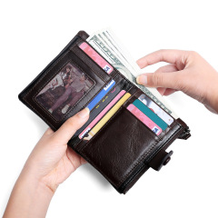 New men's wallet leather anti theft brush RFID top layer cowhide Wallet
