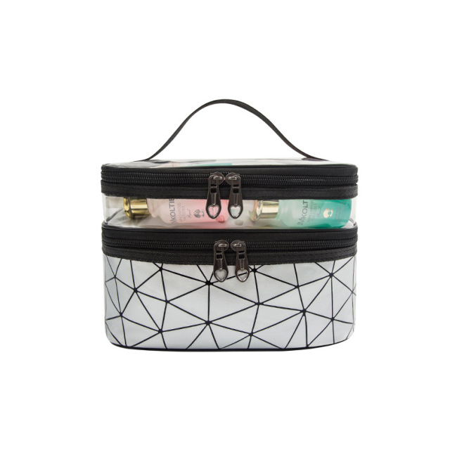 New Lingge double layer portable cosmetic bag large capacity female portable travel waterproof washing bag portable storage bag