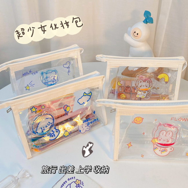 Lovely quicksand Cosmetic Bag Girl heart transparent PVC storage bag large capacity stationery storage bag