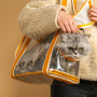 Leyoupai new cat bag high face value double shoulder cat Bag Fashion contrast color pet bag pet out backpack can be issued on behalf