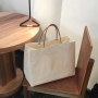 Factory direct supply customized natural color eco friendly recycled cotton canvas tote shopping bag with leather handle