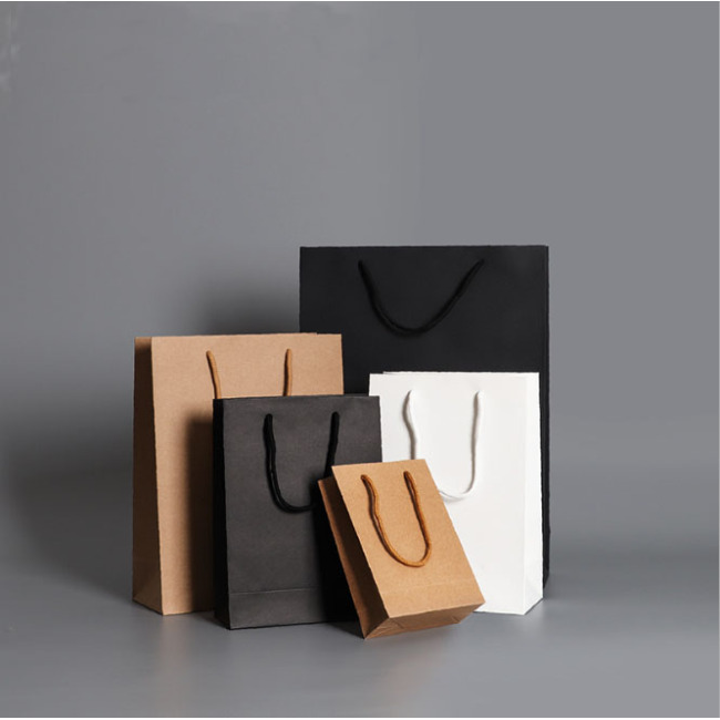 Custom Printed Your Own Logo cardboard packaging White Brown Kraft Gift Craft Shopping Paper Bag With  Handles
