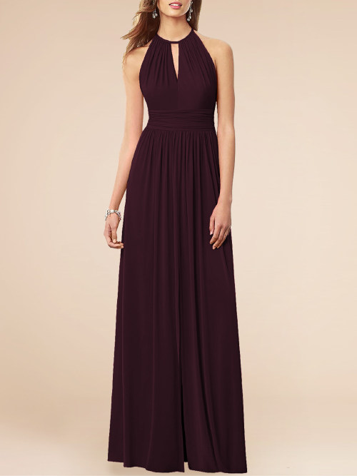 A-Line Scoop Neck Floor-Length Chiffon Lace Bridesmaid Dress With Pockets