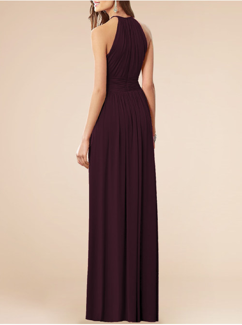 A-Line Scoop Neck Floor-Length Chiffon Lace Bridesmaid Dress With Pockets