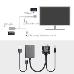 Adaptador PCER VGA a HDMI macho a hembra VGA HDMI convertidor cable de audio USB adicional para pantalla de computadora proyector tv