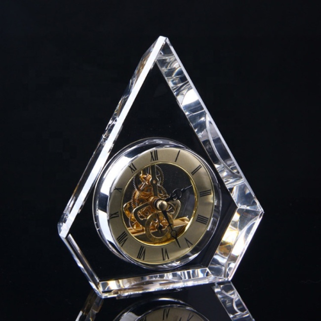 custom 3d laser engraving logo transparent mechanical office desk crystal clock