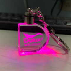Garantie de crédit Gravure Laser 3D personnalisée Logo en forme de D Porte-clés en verre de cristal de lumière LED pour cadeau Souvenir