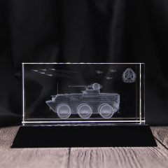 custom Laser engraved 3D Tank aircraft model K9 crystal cube for Crafts souvenirs