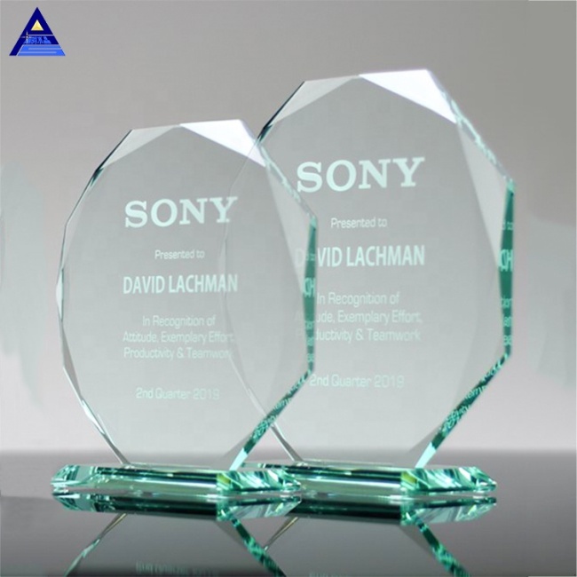 Pujiang Factory Supply Shield Octagon Shape Jade Glass Awards/Wholesale Cheap Glass Trophy Award/Glass Blank Medal