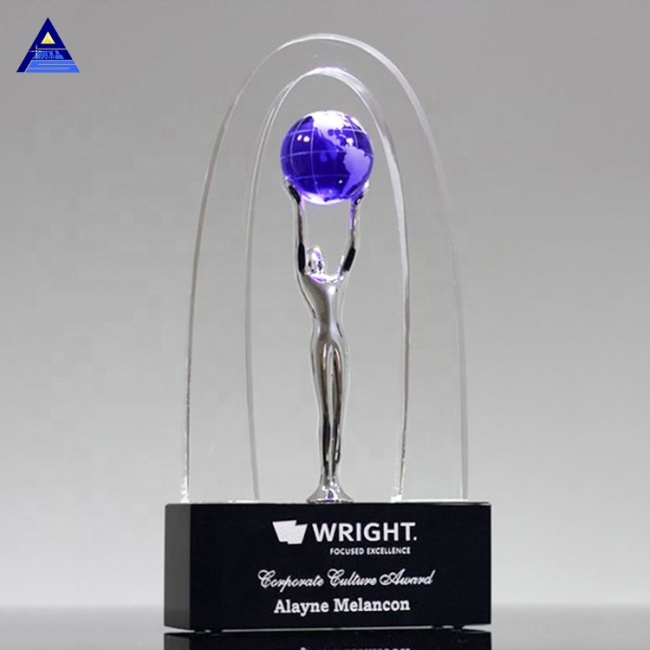 Hot Sale Design Allegory World Globe Crystal Glass Trophy Award