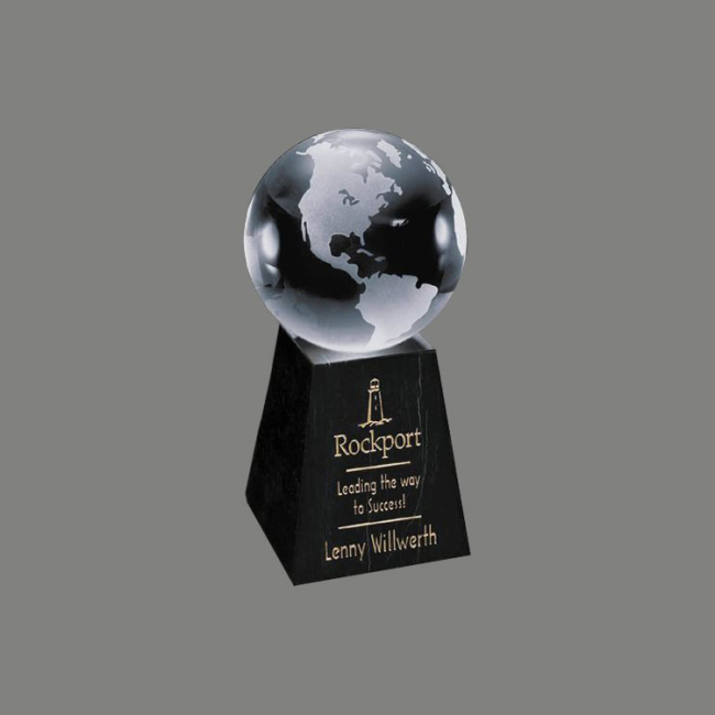 Decorative Round Ball Shaped Clear Glass World Globe Award on Tall Marble Crystal Earth Globe award trophy