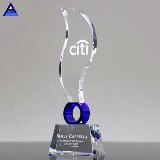 Personalized Text Engraving Elliptic Blue Flame Crystal Award Trophy