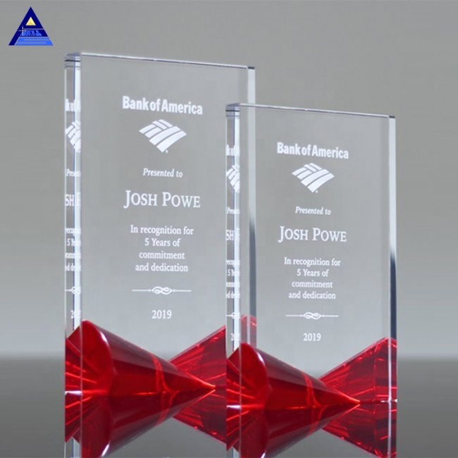 Simple Color Printing Red Crystal Award With Bow Tie Base Trophies