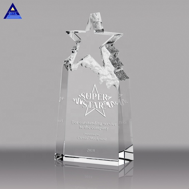 Fashionable Custom Clear Star Shaped Plaque Crystal Awards Trophy For Souvenir Gift