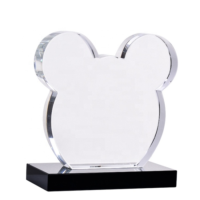 Lovely Mouse Design Crystal Cube Trophy With Black Base For Business Reward