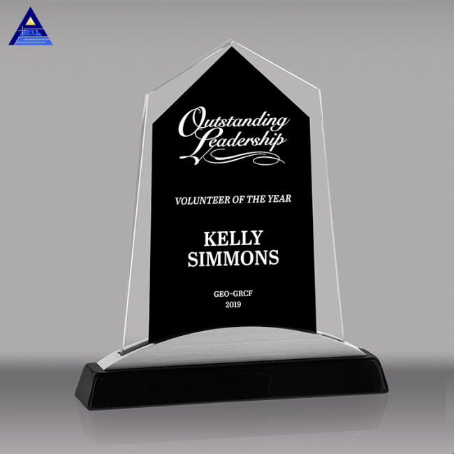 Black And Clear Color Crystal Trophy Engraved Crystal Glass Plaque With Custom Etching