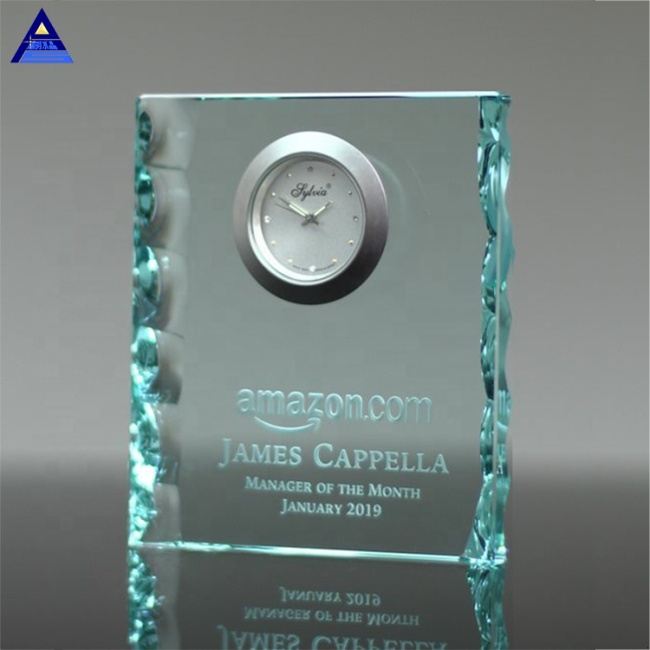 Cheap Promotional Gift Jade Pearl Edge Crystal Glass Clock For Business