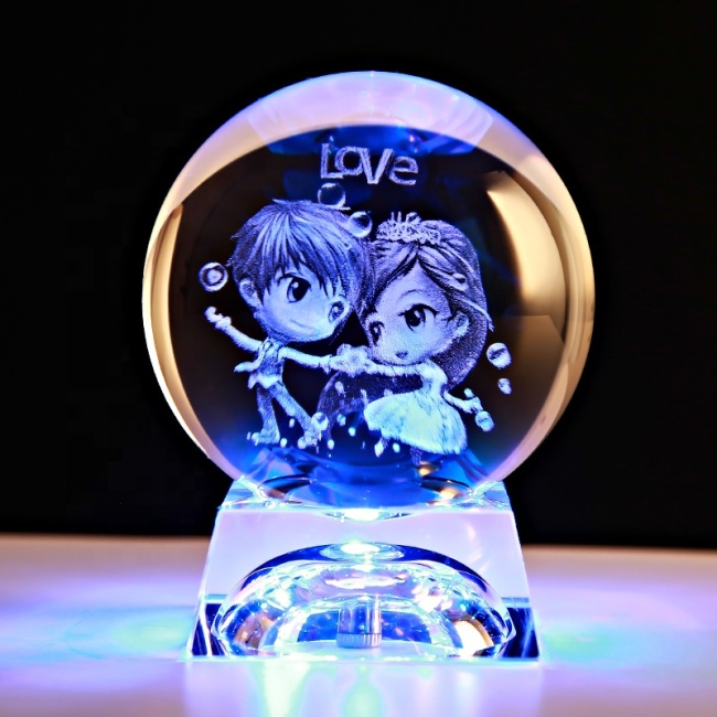 FS Crystal Hot Sale 3D Laser Engraving Clear Round Shape Crystal Craft Photography Crystal Ball With LED Light Base