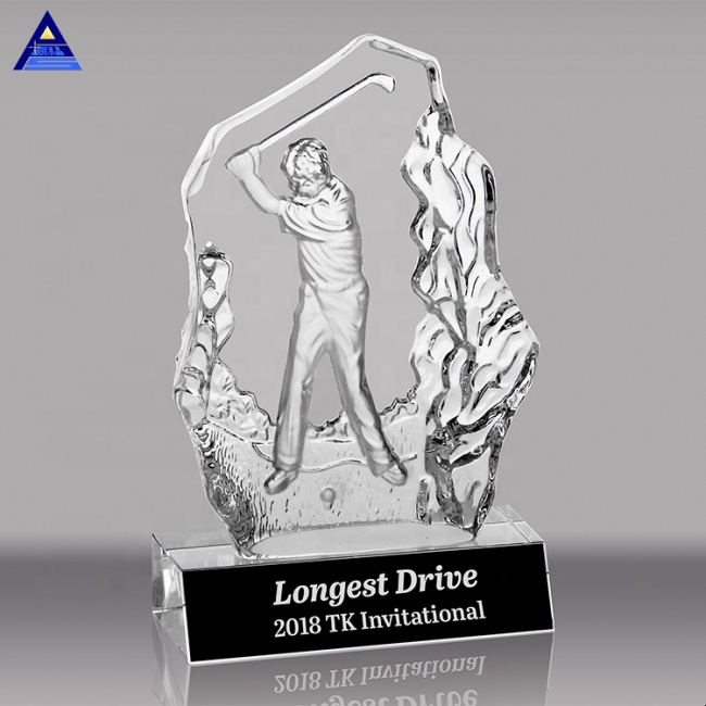 New Design Custom 3D Laser Golf Match Winner Name Engraved Crystal Award Trophy Souvenir