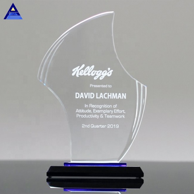 China Custom Souvenir Blank Gratitude Crystal Flame Award Trophy,Engraved Glass Awards