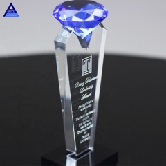 Trophée de diamant en cristal bleu de classiques en verre de sublimation pour des cadeaux de souvenir