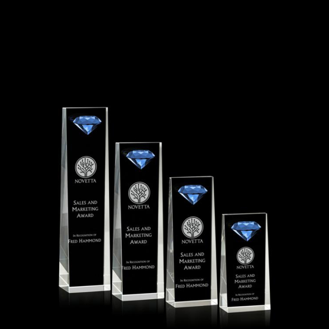 Pujiang Diamond shape crystal cube trophy k9 blue crystal and  trophy award