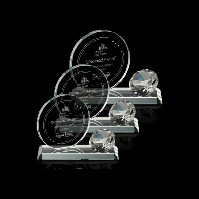 Wholesale blue Semicircle Clock High Quality K9 Shaped Diamond Crystal Award