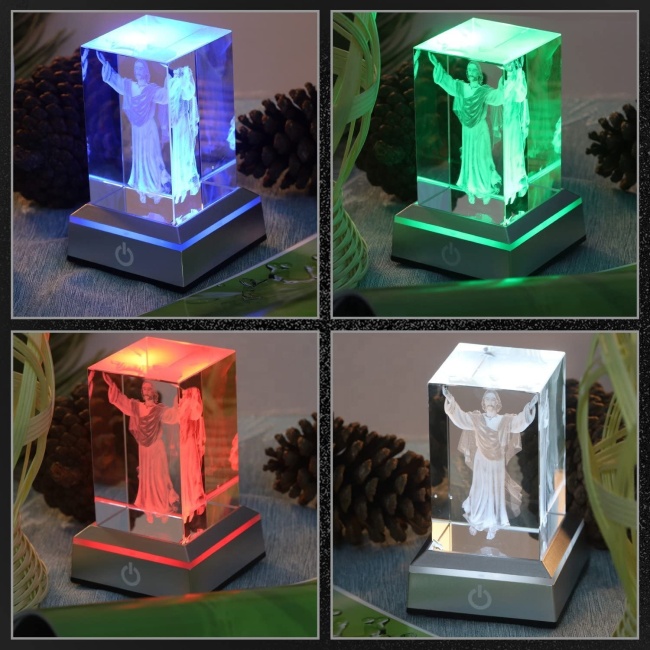3D Laser Etched paperweight Crystal Glass Cube Birthday Christmas Romantic Gifts No included LED base