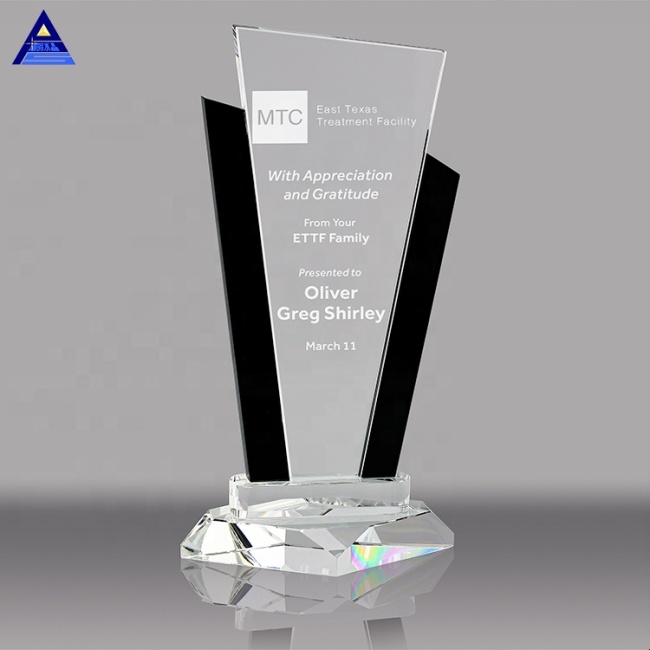 Best Quality Engraving Laser Crystal Glass Awards Trophies With Black Uprights Awards
