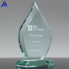 Custom Logo Design Flame Shape Jade Crystal Glass Shield Awards
