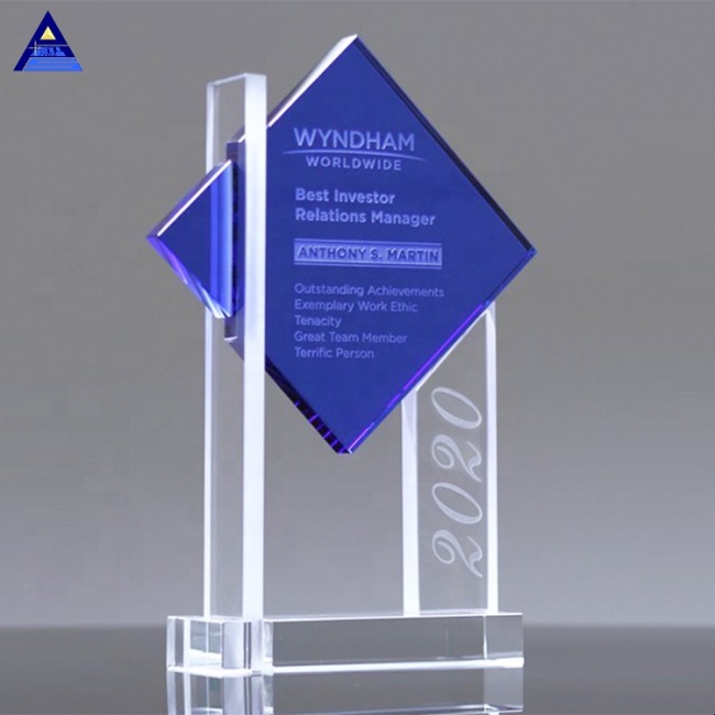 2019 New Design Custom Shining Blue Crystal Trophy From Yiwu