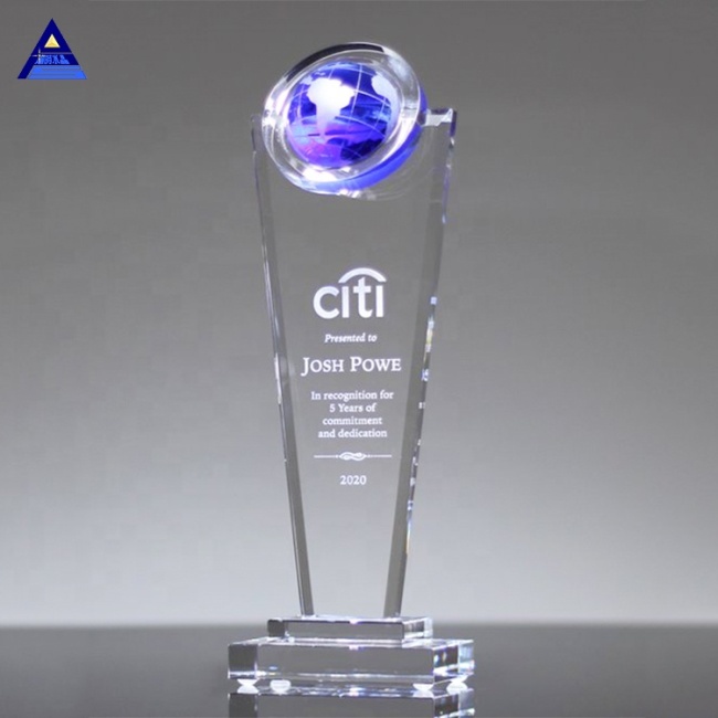 Optical Crystal World Globe Award With Stand
