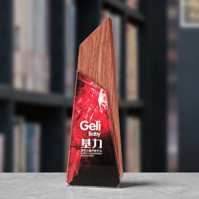 New Design Crystal Wooden Award Trophy For Personal Ice Peak Obelisk Crystal Trophy