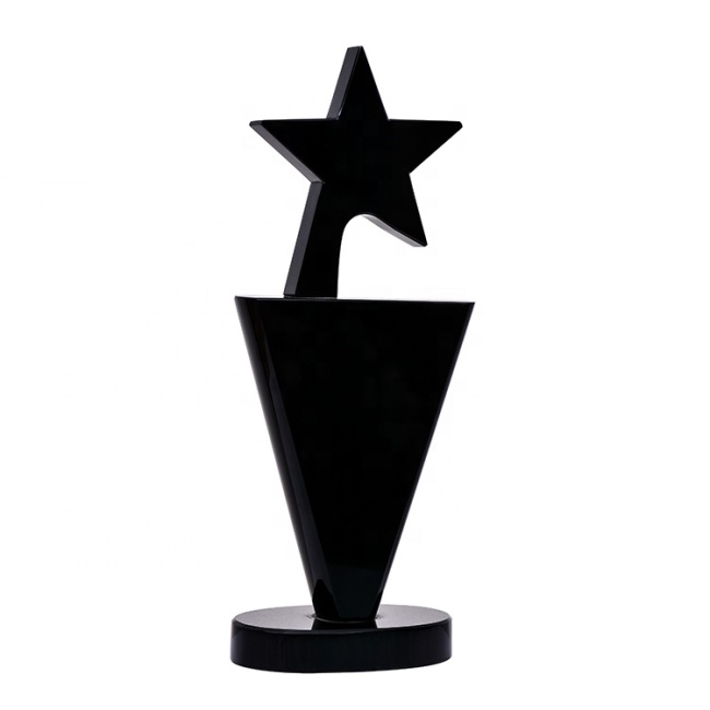 Hot Sale Simple Design Black Crystal Star Trophy Award For Corporation Souvenirs