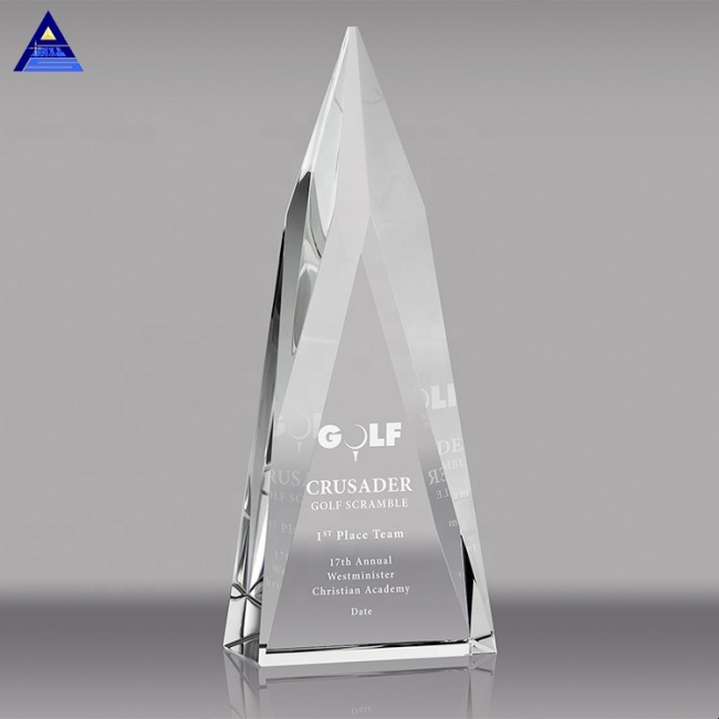 Cheap Custom 3D Laser Engrave Triangle Award Crystal Trophies For Souvenir Gifts